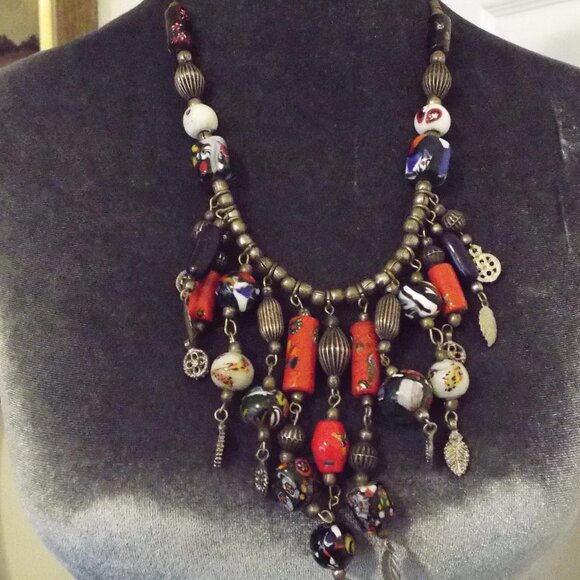 ANTIQUE AFRICAN TRADE BEADS MULTICOLOR ARTGLASS FRINGE...